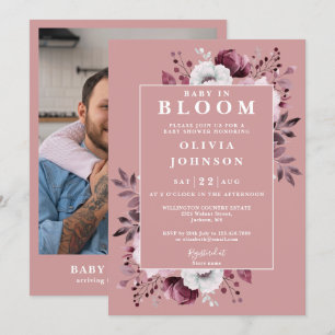 Baby In Bloom Dusty Rose Floral Photo Baby Shower Invitation