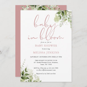 Baby In Bloom Dusty Rose Greenery Baby Shower Invitation