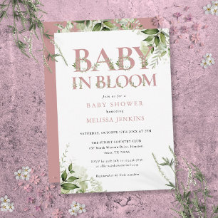 Baby In Bloom Dusty Rose Pink Greenery Baby Shower Invitation