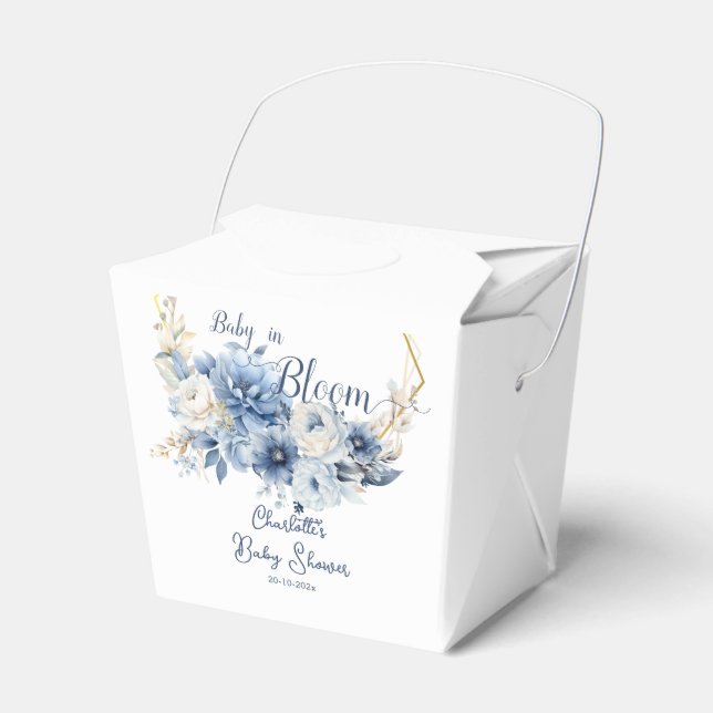 Baby In Bloom Elegant Blue Flowers Baby Shower Favour Box (Front Side)
