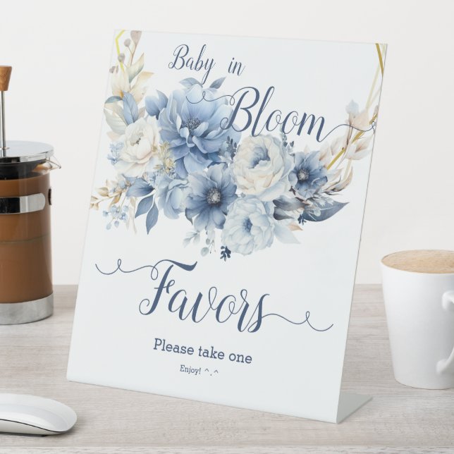 Baby In Bloom Elegant Blue Flowers Favours Pedestal Sign (In SItu)