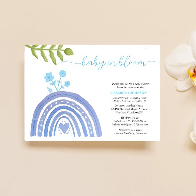 baby in bloom elegant blue rainbow baby shower   invitation (Creator Uploaded)