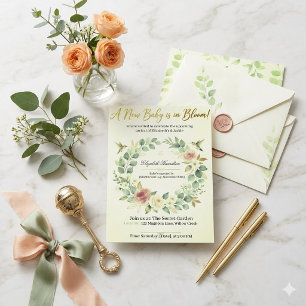 Baby in Bloom Elegant Botanical Floral Invitation