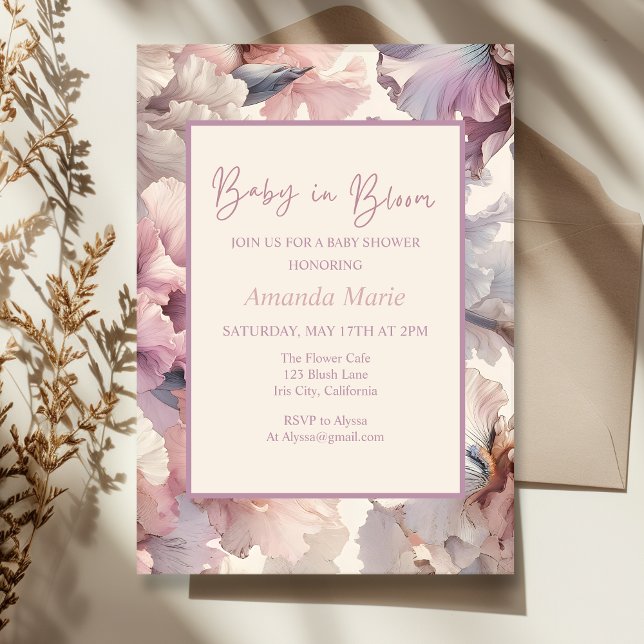 Baby in Bloom! Elegant Chic Blush Pink Floral Baby Invitation (Creator Uploaded)