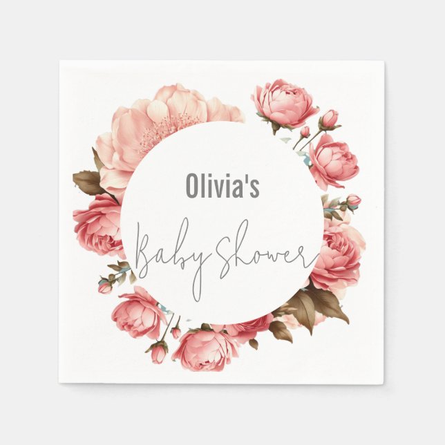 Baby in Bloom Elegant Flower Pink Baby Shower Napkin (Front)