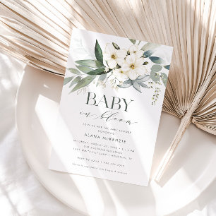 Baby in Bloom Elegant Greenery Baby Shower Invitation