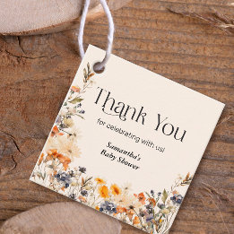 Baby in Bloom Elegant Watercolor Fall Wildflowers Favour Tags