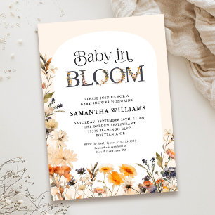 Baby in Bloom Elegant Watercolor Fall Wildflowers  Invitation