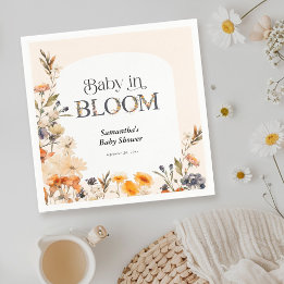 Baby in Bloom Elegant Watercolor Fall Wildflowers Napkin
