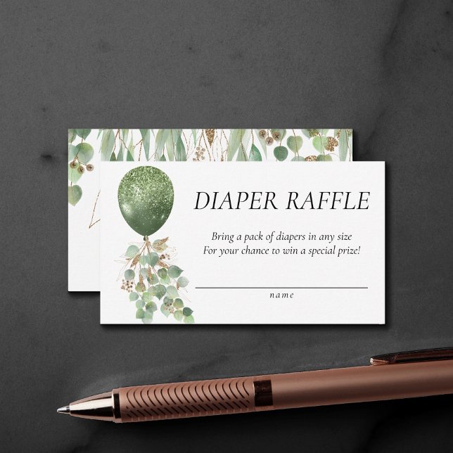 Baby in Bloom | Eucalyptus Balloon Diaper Raffle Enclosure Card (Creator Uploaded)