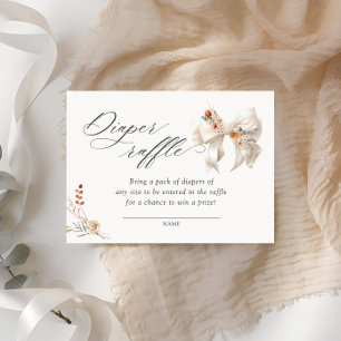 Baby in Bloom Fall Floral White Bow Diaper Raffle Enclosure Card