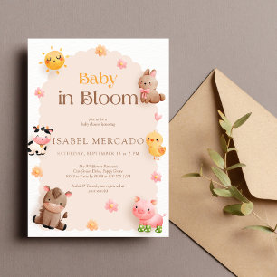 Baby in Bloom Farm Animals Baby Shower  Invitation