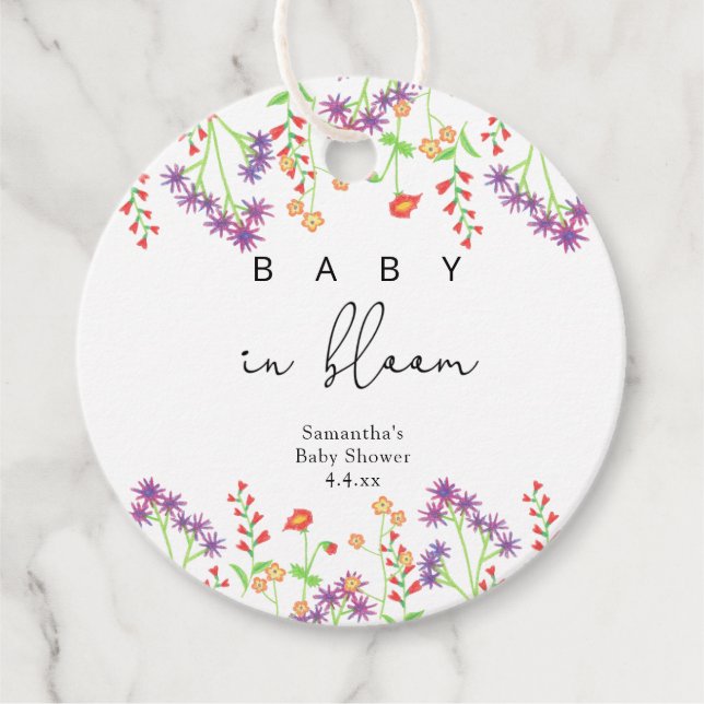 Baby in bloom favour tags (Front)