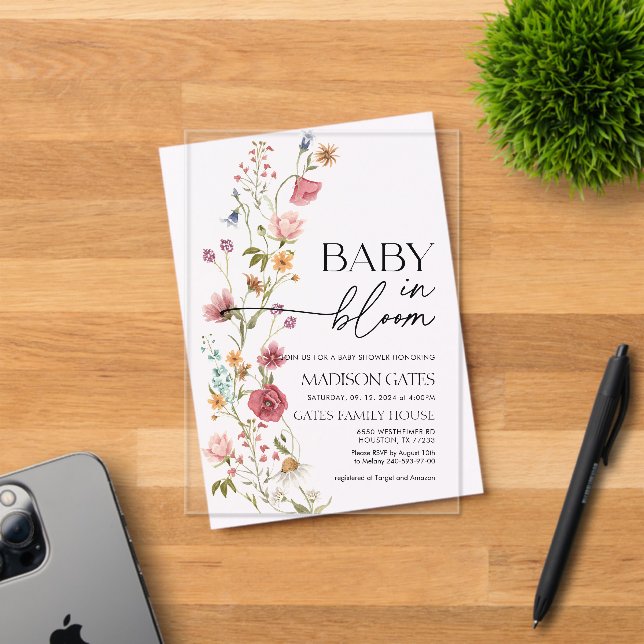Baby in Bloom Floral Acrylic Invitation (Insitu (Invitation Card))