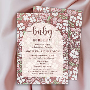 Baby In Bloom Floral Arch Brown Baby Girl Shower Invitation