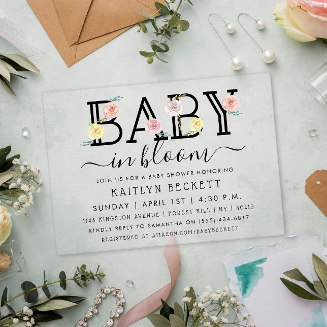 Baby In Bloom Floral Baby Shower Acrylic Invitations (Creator Uploaded)