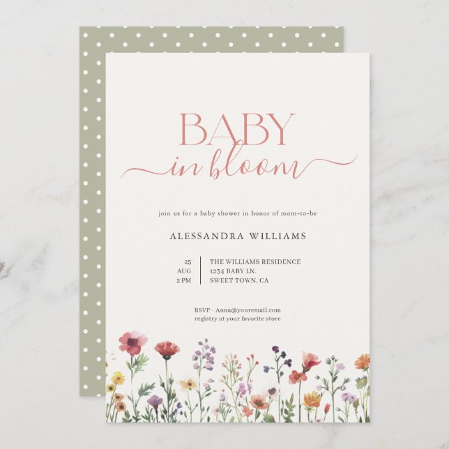 Baby in Bloom Floral Baby Shower Invitation (Front/Back)