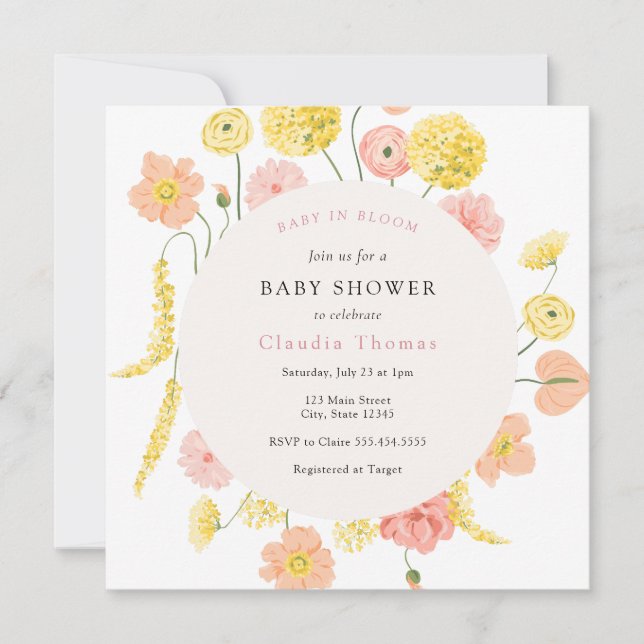 Baby in Bloom Floral Baby Shower Invitation (Front)
