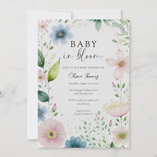 Baby in Bloom Floral Baby Shower Invitation (Front)