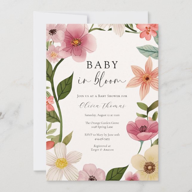 Baby in Bloom Floral Baby Shower Invitation (Front)