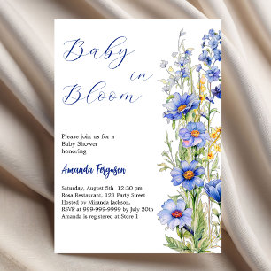 Baby in bloom floral blue boy Baby Shower Invitation