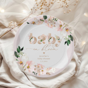 Baby in bloom floral blush baby shower paper plate