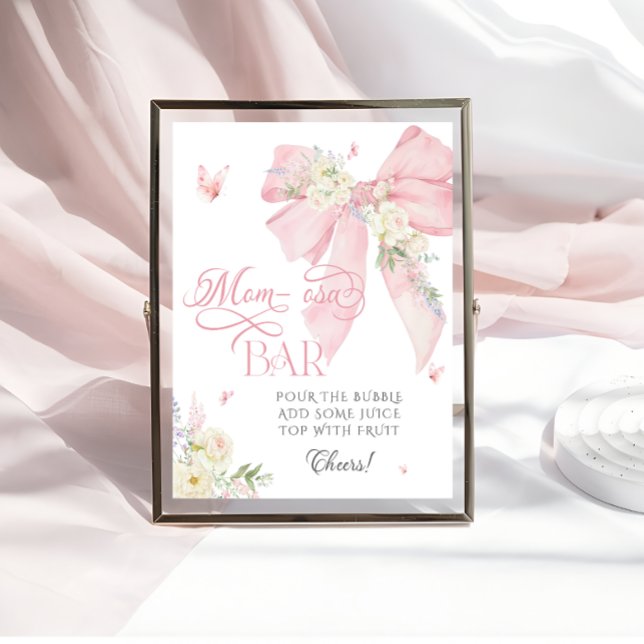 Baby in Bloom Floral Blush Pink Bow Mum-osa Bar Poster (Creator Uploaded)