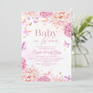 Baby in Bloom Floral Blush pink gold Baby Shower Invitation
