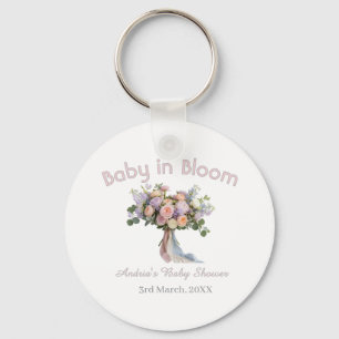 baby in bloom floral bouque baby shower retro pink key ring