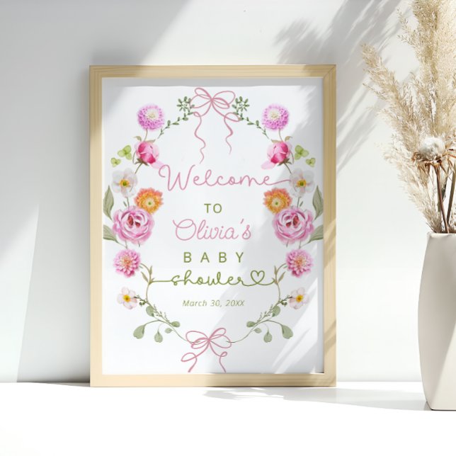 Baby in Bloom Floral Bow Baby Shower Welcome Poster (Creator Uploaded)