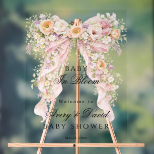 Baby in bloom Floral Bow Girl Baby Shower Acrylic Sign