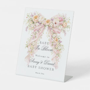 Baby in bloom Floral Bow Girl Baby Shower Pedestal Sign