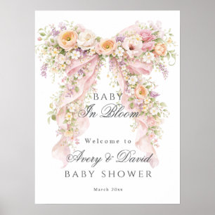 Baby in bloom Floral Bow Girl Baby Shower  Poster