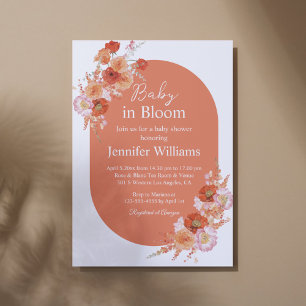 baby in bloom,floral brown boho baby shower arch invitation