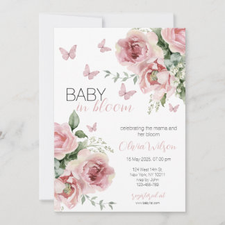 Baby in Bloom Floral & Butterfly Baby Shower  Invitation