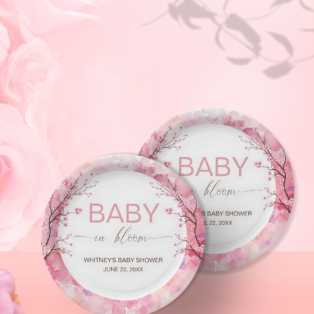 Baby in Bloom Floral Cherry Blossom Paper Plates (Creator Uploaded)