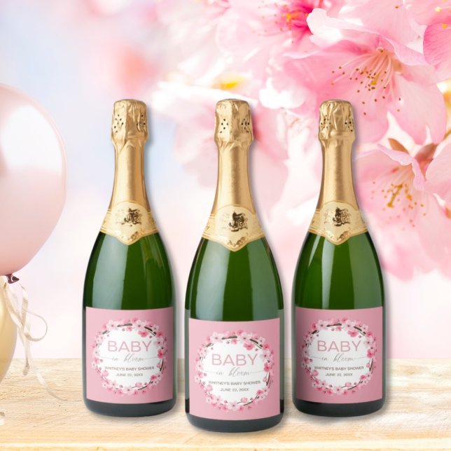 Baby in Bloom Floral Cherry Blossom  Sparkling Wine Label (Creator Uploaded)