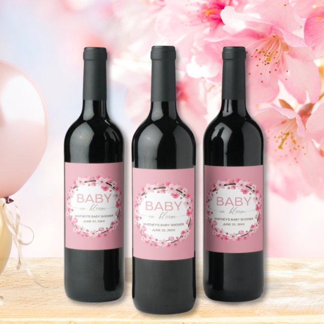 Baby in Bloom Floral Cherry Blossom  Wine Label (Creator Uploaded)