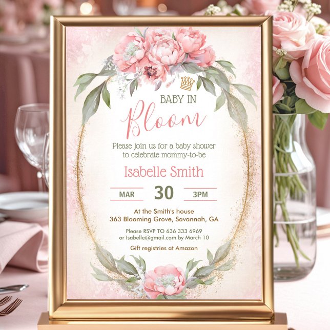 Baby In Bloom Floral Elegant Pink Girl Baby Shower Invitation (Baby In Bloom Floral Elegant Pink Girl Baby Shower Invitation)