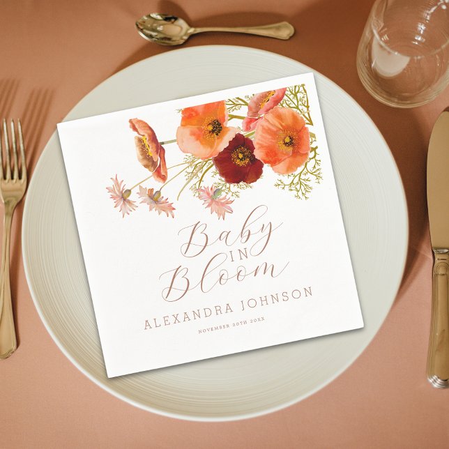 Baby in Bloom Floral Fall Baby Shower Napkin (Baby in bloom wildflower boho fall floral gender neutral baby shower invitation Watercolor flowers )