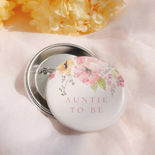 Baby in Bloom Floral Girl Baby Shower Auntie To Be 6 Cm Round Badge