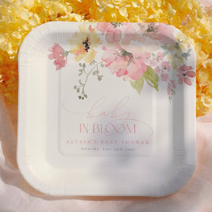 Baby in Bloom Floral Girl Baby Shower Paper Plate