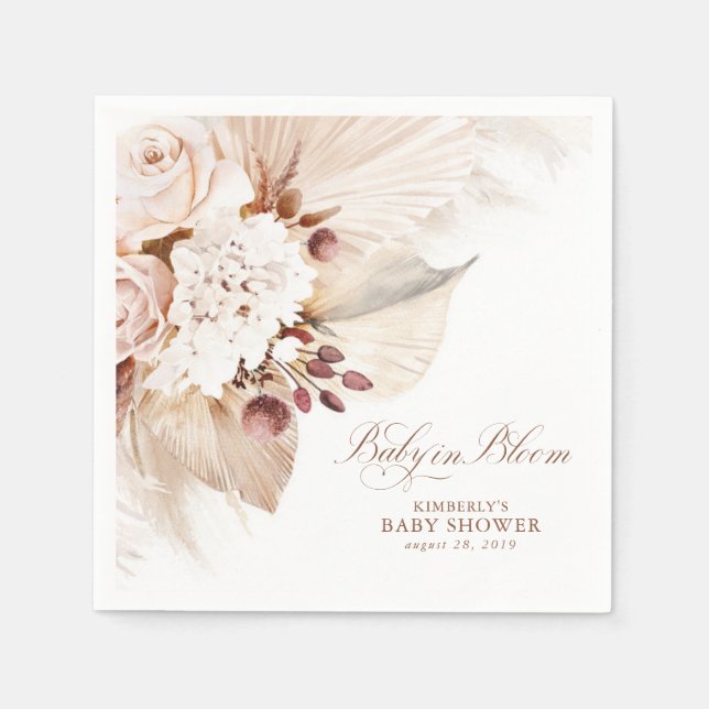 Baby in Bloom Floral Pampas Grass Baby Shower Napkin (Front)