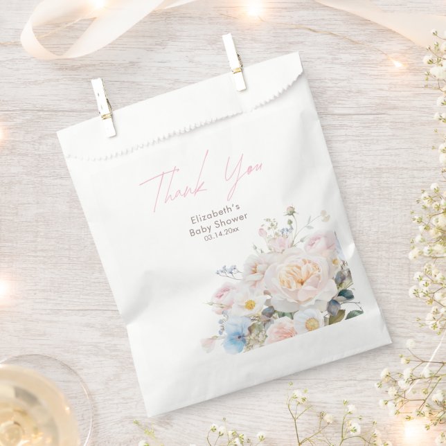 Baby In Bloom Floral Pink Baby Shower Favour Bag (Clipped)