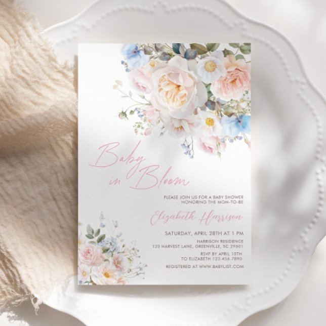 Baby In Bloom Floral Pink Baby Shower Invitation (Creator Uploaded)