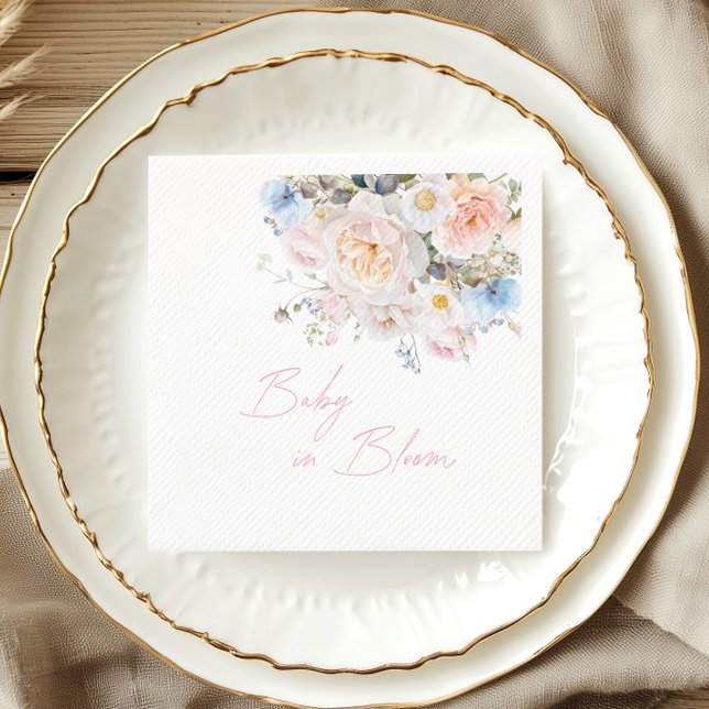 Baby In Bloom Floral Pink Baby Shower Napkin (Creator Uploaded)