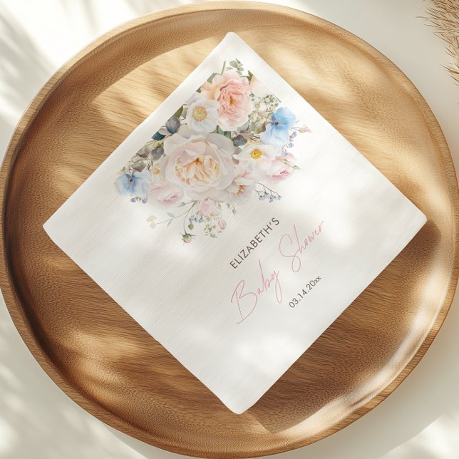 Baby In Bloom Floral Pink Baby Shower Napkin (Creator Uploaded)