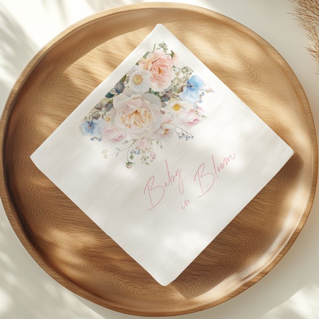 Baby In Bloom Floral Pink Baby Shower Napkin (Creator Uploaded)