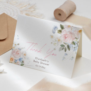 Baby In Bloom Floral Pink Baby Shower Thank You Card
