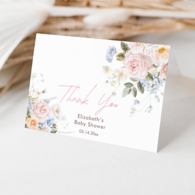Baby In Bloom Floral Pink Baby Shower Thank You Card (Creator Uploaded)